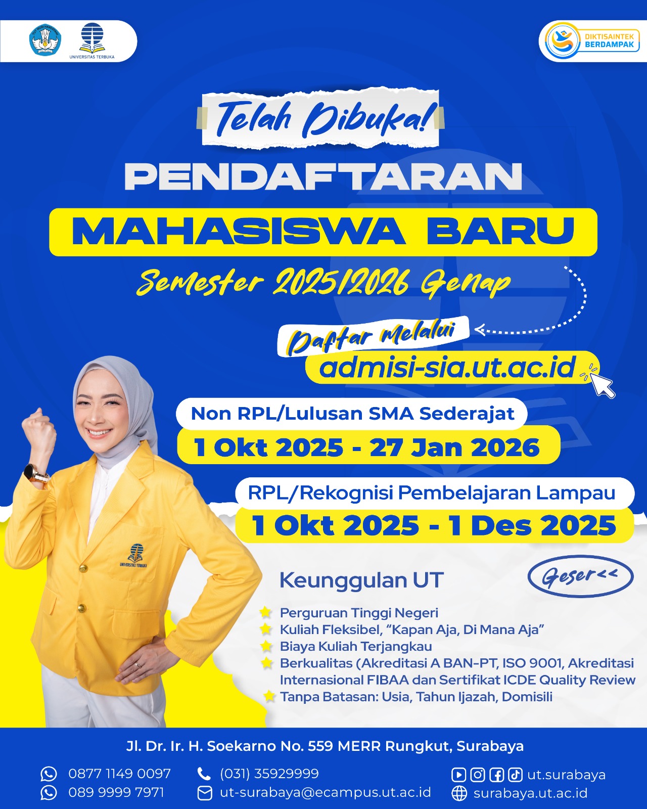 Pendaftaran Mahasiswa Baru Universitas Terbuka Surabaya Semester 2025/2026 Genap Resmi Dibuka